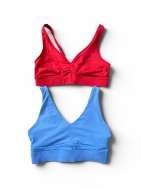 EUC 2 Fabletics Medium Athletic Support Sport Bras Red Blue Gym Running Pilates